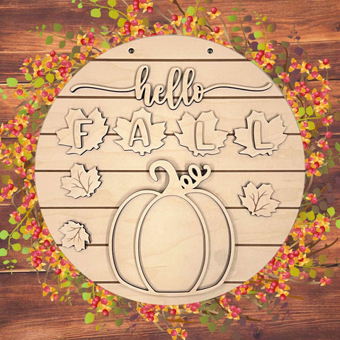 Hello Fall   - unfinished Wood Round DIY Kit