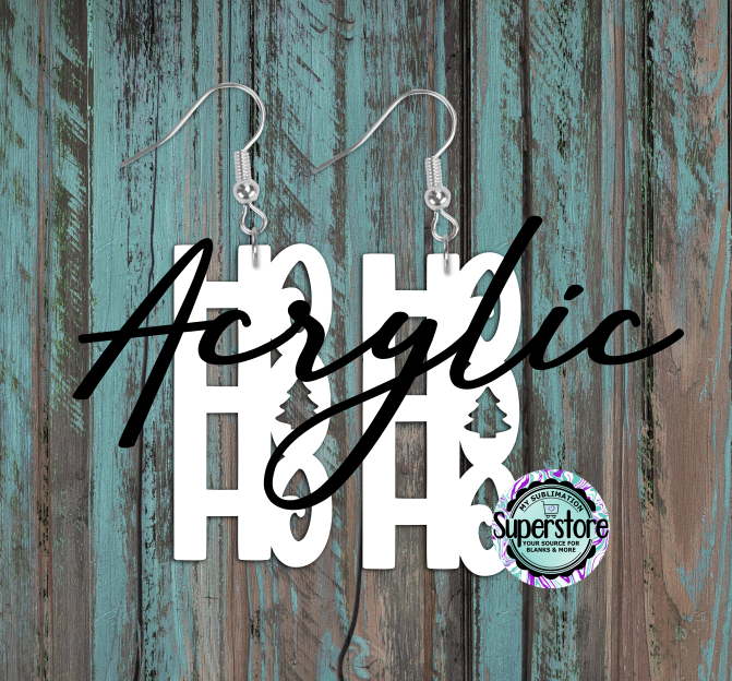 Clear Acrylic Ho Ho Ho-  Earrings -  5 & 10 pairs 1.5 & 2 inch size - Sublimation Acrylic