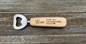 Laser engraved bottle opener