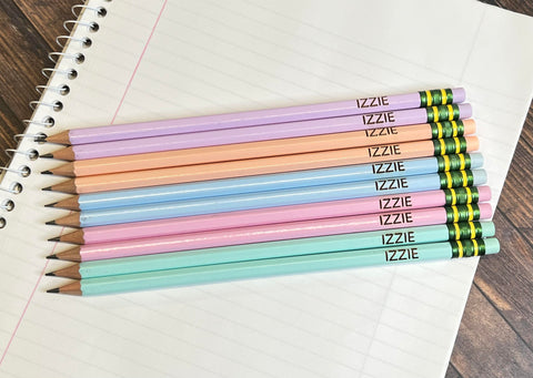 Laser engraved 5 Pencils - personalized name - pastel colors