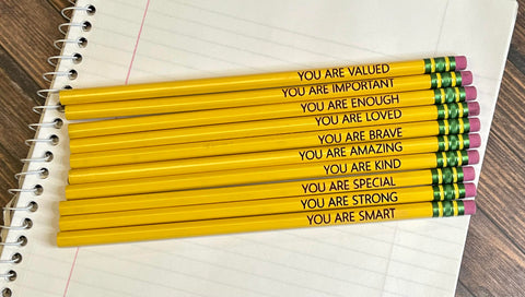 Laser engraved 10 Pencils - motivational - yellow