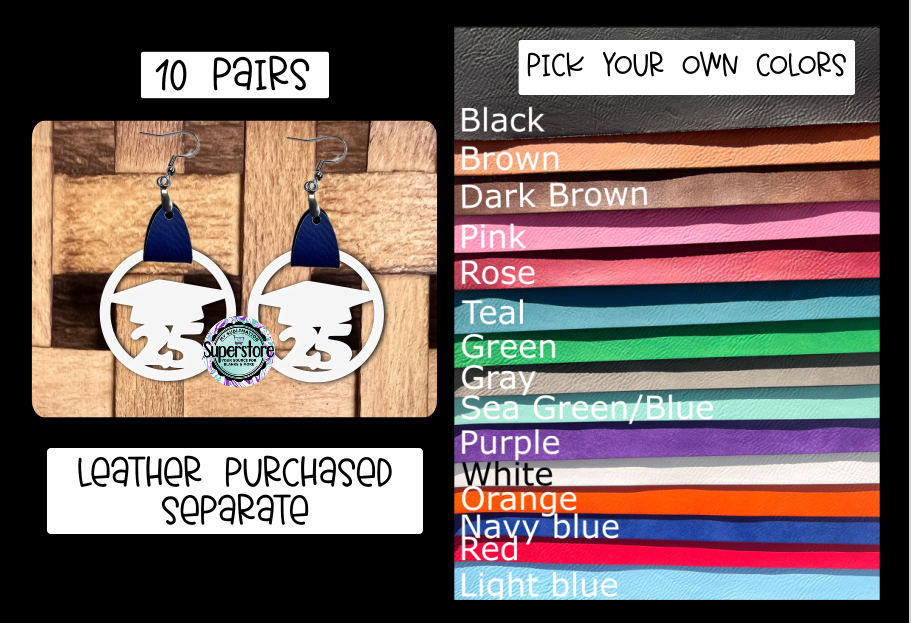 Grad 25 hoop faux leather earrings - Sublimation MDF - 10 pairs