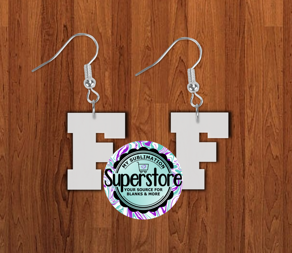 Varsity letter F earrings size 1.5 inch or 2 inch MDF - BULK PURCHASE 10pair