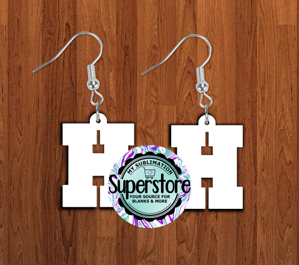 Varsity letter H earrings size 1.5 inch or 2 inch MDF - BULK PURCHASE 10pair