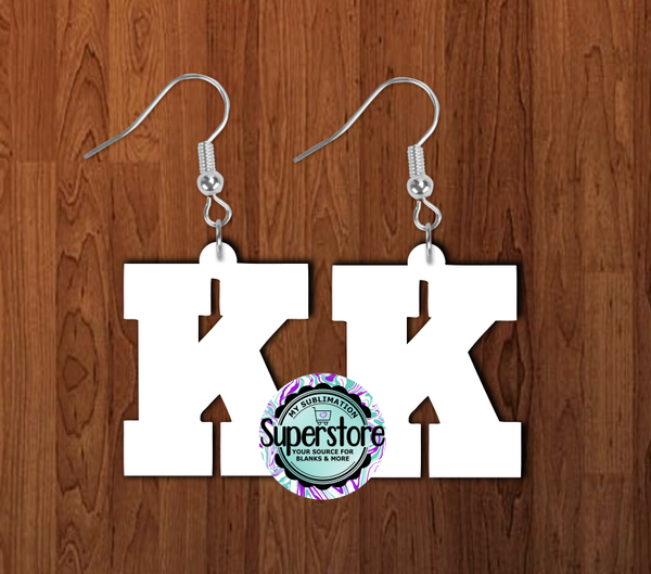 Varsity letter K earrings size 1.5 inch or 2 inch MDF - BULK PURCHASE 10pair