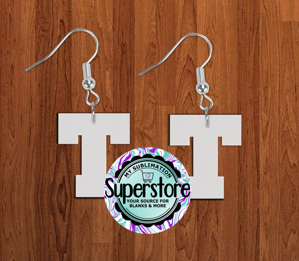 Varsity letter T earrings size 1.5 inch or 2 inch MDF - BULK PURCHASE 10pair