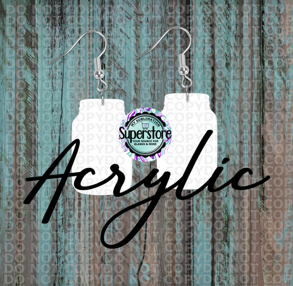 Acrylic Mason Jar Earrings -   5 & 10 pairs 1.5 & 2 inch size - Sublimation Acrylic