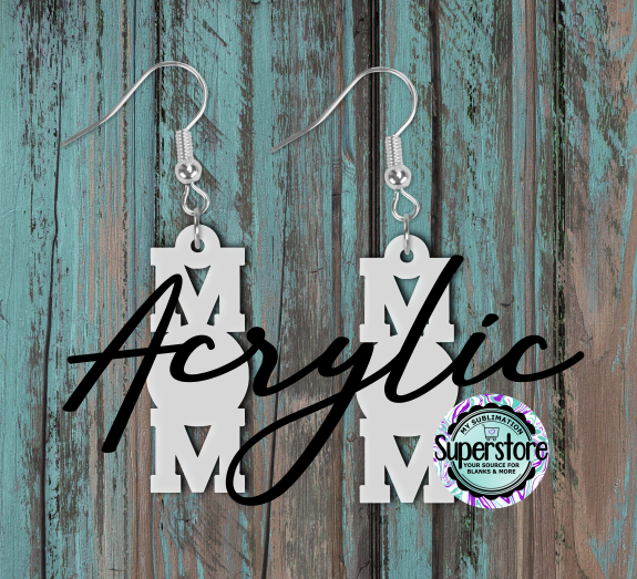 Clear Acrylic MOM Earrings -  5 & 10 pairs 1.5 & 2 inch size - Sublimation Acrylic