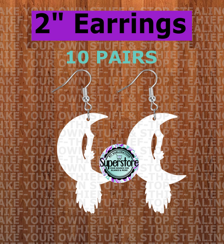 2 inch - Moon with broom earring - BULK PURCHASE 10pair