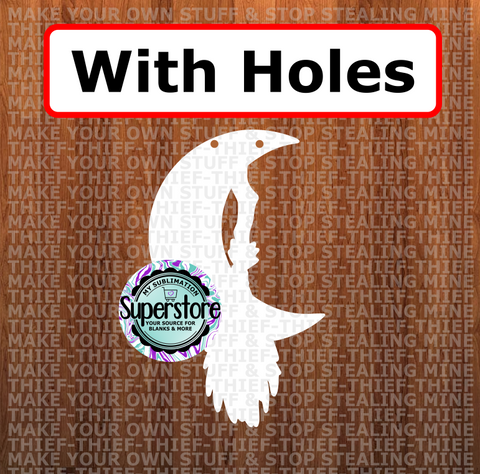 Moon with broom - WITH holes - Wall Hanger - 5 sizes to choose from - Sublimation Blank