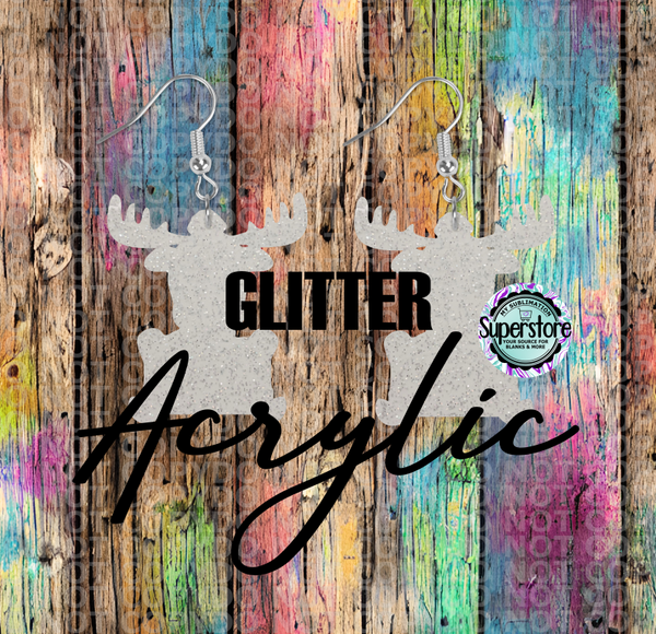 GLITTER Acrylic Moose Earrings -   5 & 10 pairs 1.5 & 2 inch size - Sublimation Acrylic