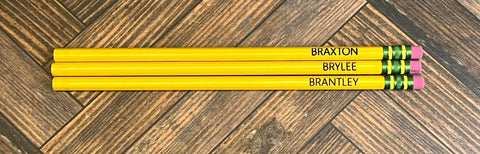 Laser engraved 10 Pencils - personalized name - yellow