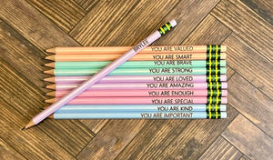 Laser engraved 10 Pencils - motivational - pastel
