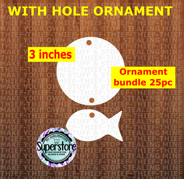2pc Round with fish - with hole - Ornament Bundle Price