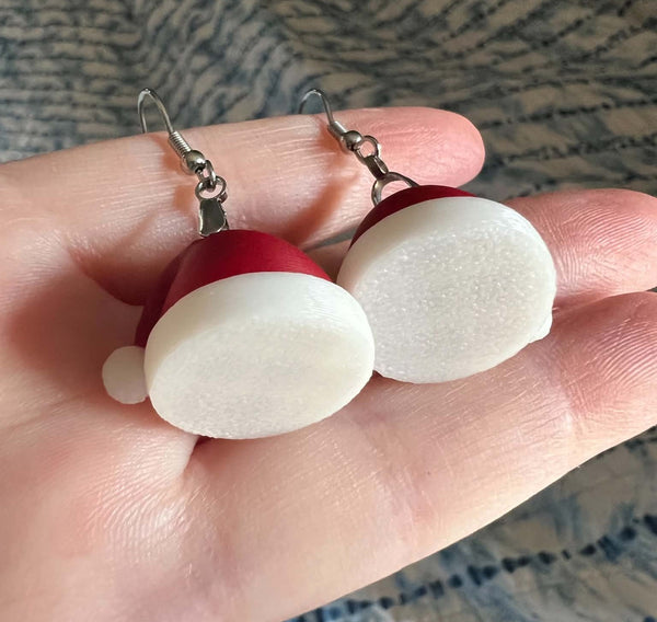 Santa Hat earrings with hooks or without- 1.5 or 2 inch size - bulk options