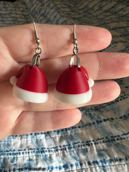 Santa Hat earrings with hooks or without- 1.5 or 2 inch size - bulk options