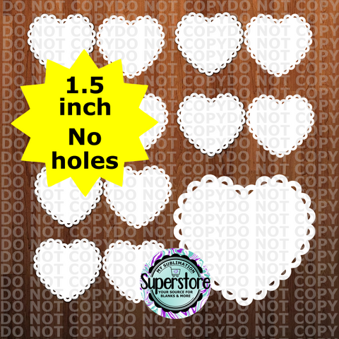 1.5 or 2 inch - Scalloped Heart MDF - (great for badge reels & hairbow centers)