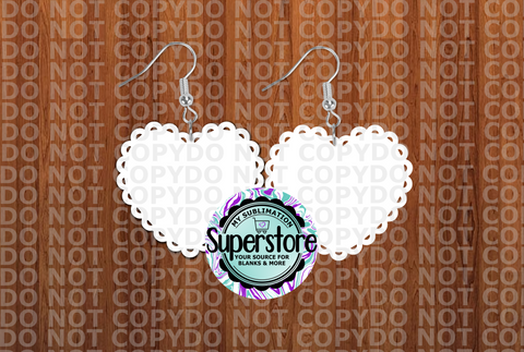 Scalloped Heart earrings - BULK PURCHASE 5 or 10pair - 1.5 inch or 2 inch - MDF Sublimation Blanks