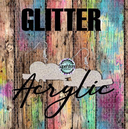 Glitter Acrylic Sloth Horizontal -  Earrings - 5 & 10 pairs 1.5 & 2 inch size - Sublimation Acrylic