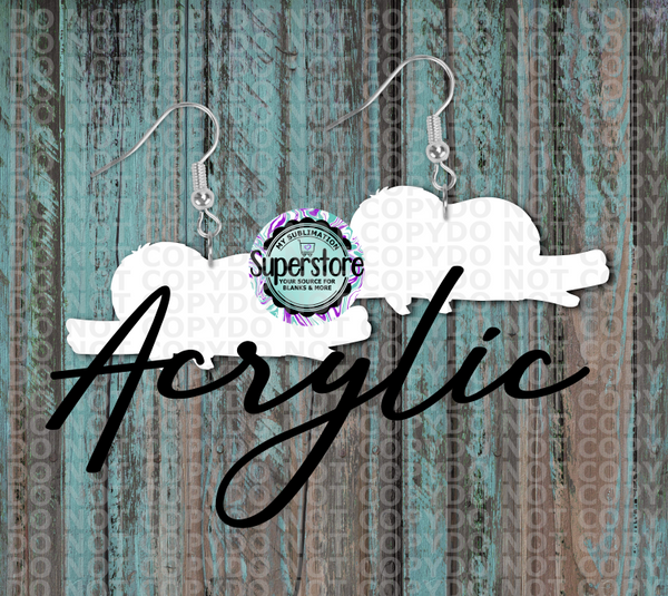 Clear Acrylic Sloth Horizontal -  Earrings -  5 & 10 pairs 1.5 & 2 inch size - Sublimation Acrylic