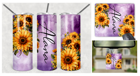 Digital design - Sunflower purple wrap - tumbler - mouse pad - car charm