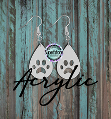 Clear Acrylic Paw Tear Drop  Earrings -  5 & 10 pairs 1 - 1.5 & 2 inch size - Sublimation Acrylic