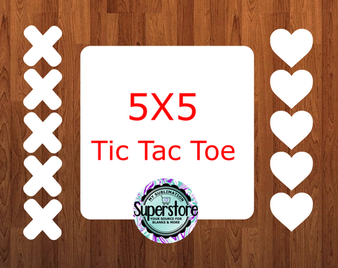 Valentine's Day - Tic Tac Toe board and 5 -X with 5 hearts