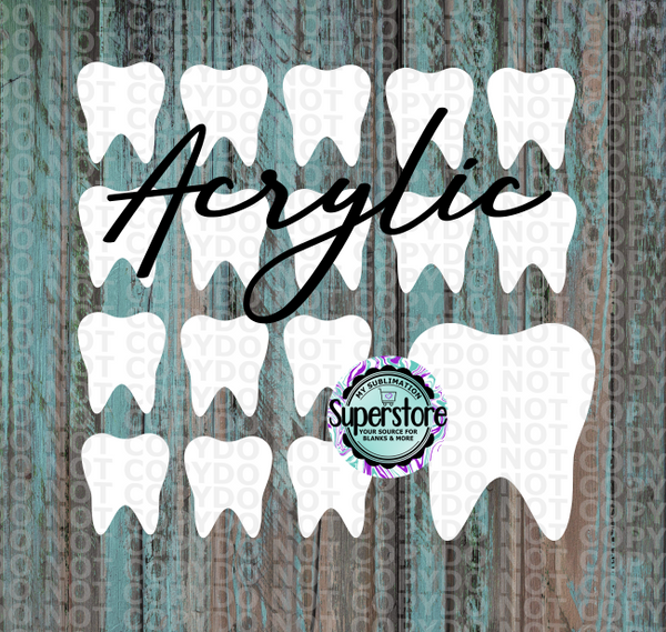 Acrylic - Tooth - 10 or 20 count 1.5 & 2 inch size - Sublimation Acrylic