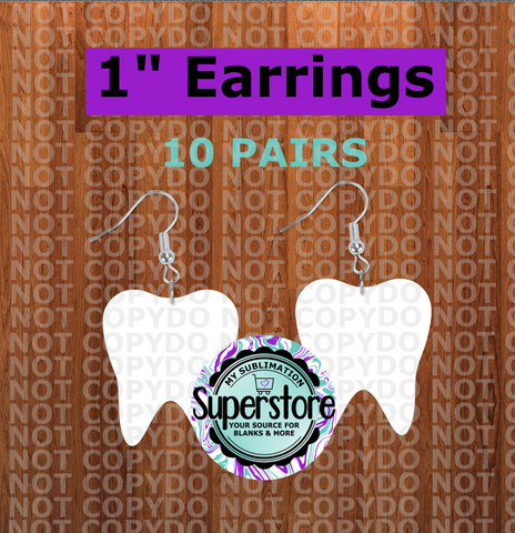 (Size 1 inch) -   Tooth mdf sub earrings - BULK PURCHASE 10pair