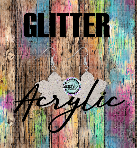 Glitter Acrylic Tropical flower -  Earrings - 5 & 10 pairs 1.5 & 2 inch size - Sublimation Acrylic