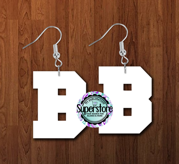 Varsity letter B earrings size 1.5 inch or 2 inch MDF - BULK PURCHASE 10 pair