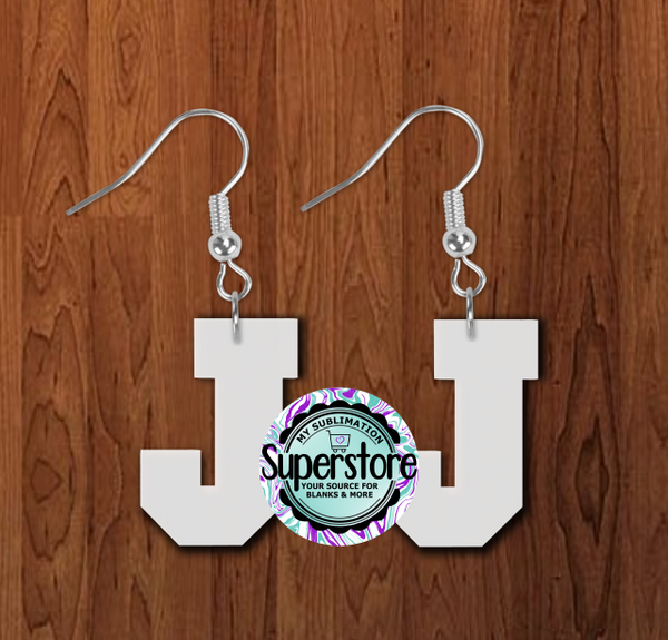Varsity letter J earrings size 1.5 inch or 2 inch MDF - BULK PURCHASE 10pair