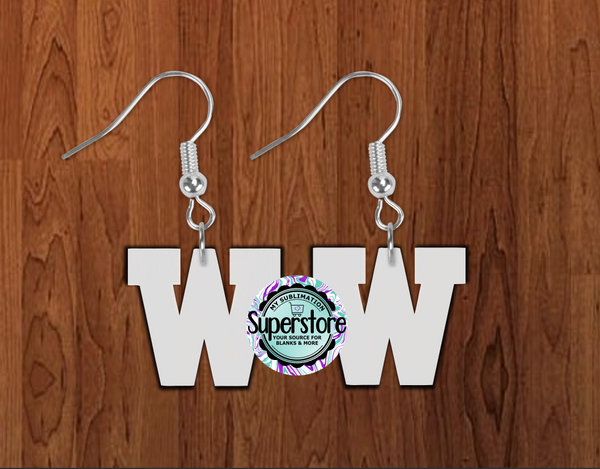 Varsity letter W earrings size 1.5 inch or 2 inch MDF - BULK PURCHASE 10pair