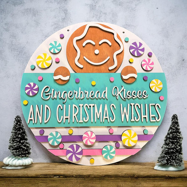 Gingerbread kisses - unfinished Wood Round DIY Kit