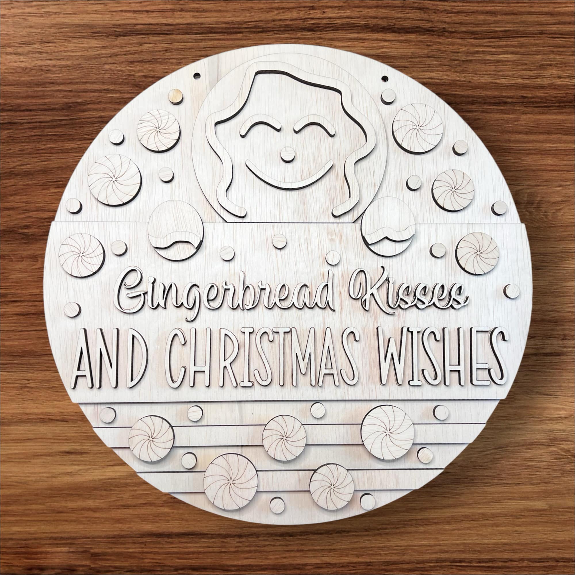 Gingerbread kisses - unfinished Wood Round DIY Kit