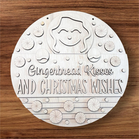 Gingerbread kisses - unfinished Wood Round DIY Kit