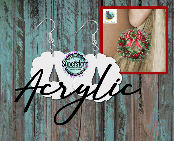 Clear Acrylic Bow Wreath -  Earrings -  5 & 10 pairs 1.5 & 2 inch size - Sublimation Acrylic