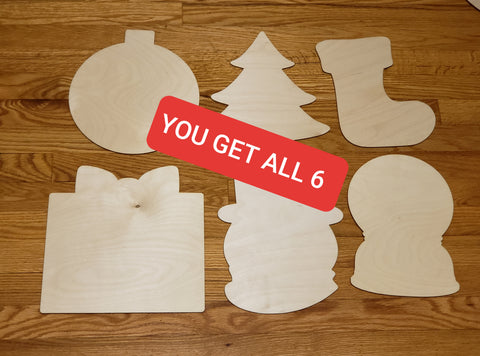 Christmas 11 inch Wood 6pc Bundle Blanks For Painting