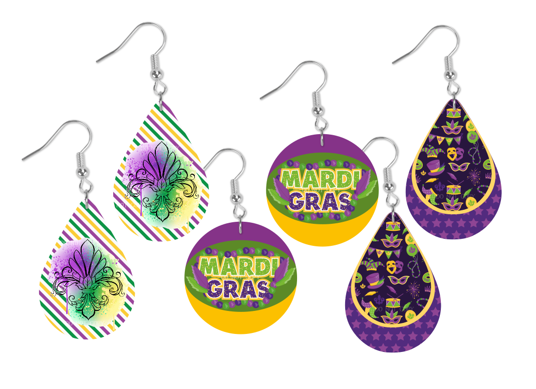 (Instant Print) Digital Download - 3pc Mardi Gras earring bundle for our sublimation earrings