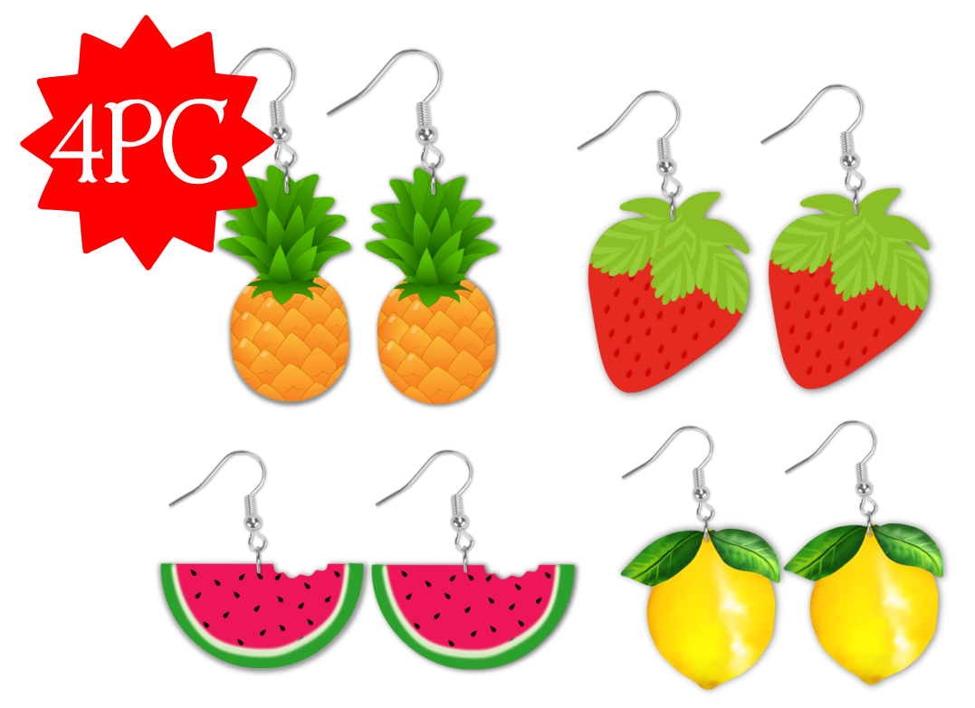(Instant Print) Digital Download - 4pc Fruit design bundle - Strawberry, Lemon, Watermelon & Pineapple