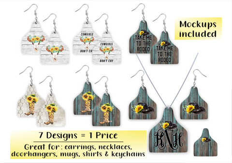Digital download - 7pc Cattle tag design with cute sunflower western bundle
