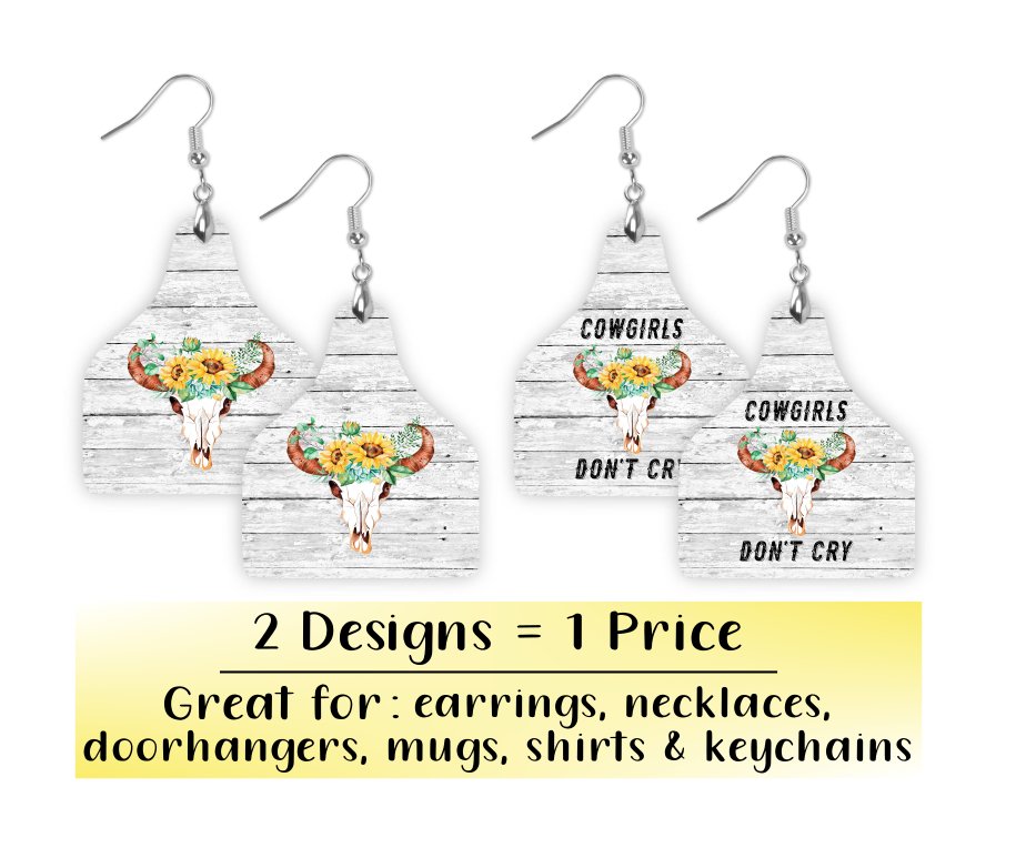 Digital download - 2pc Cattle tag design with cute sunflower bulls