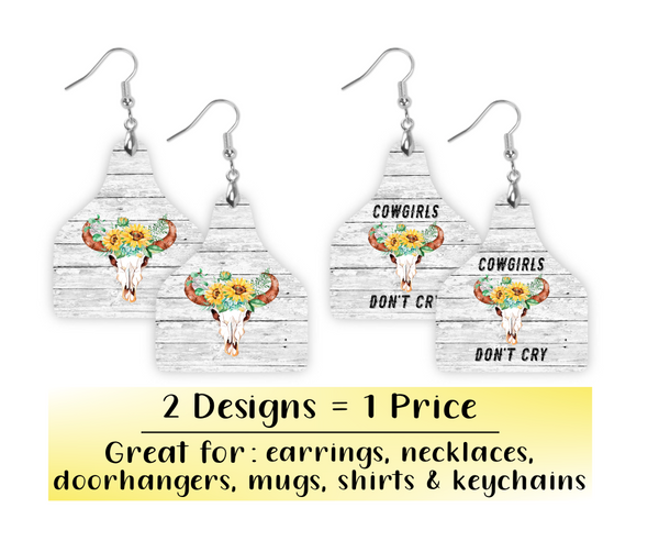 Digital download - 2pc Cattle tag design with cute sunflower bulls