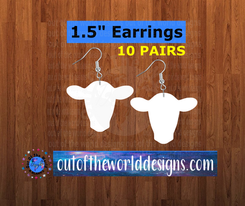 Cow head earrings size 1.5 inch - BULK PURCHASE 10pair