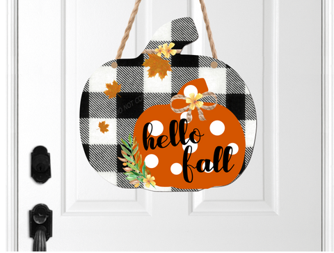 (Instant Print) Digital Download - Hello fall plaid pumpkin