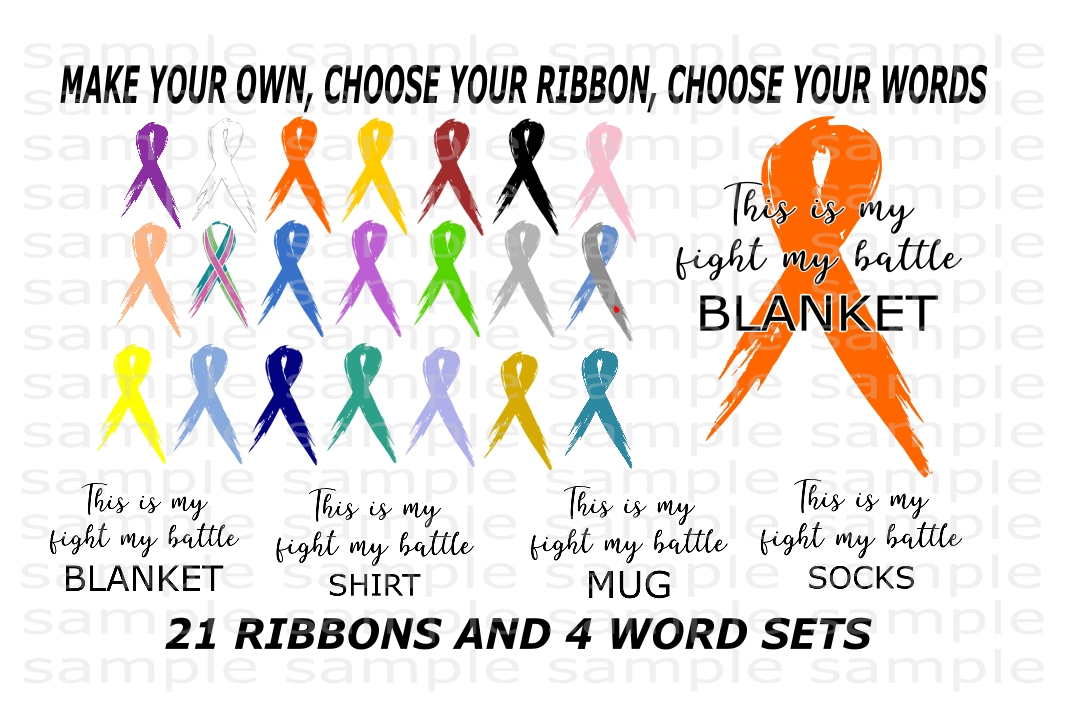 (Instant Print) Digital Download - Cancer ribbon bundle set 25pc