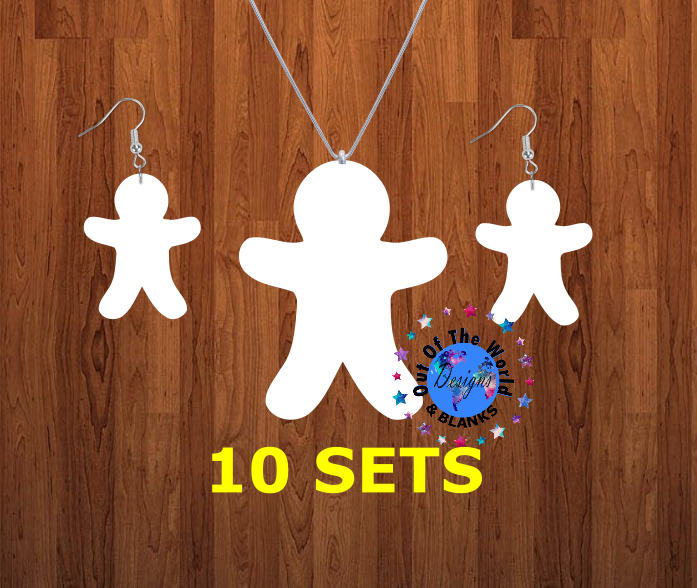 Gingerbread man necklace sets- you get 10 sets - BULK PURCHASE 10pair earrings and 10pc necklace