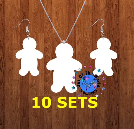 Fluffy Gingerbread man necklace sets- you get 10 sets - BULK PURCHASE 10pair earrings and 10pc necklace