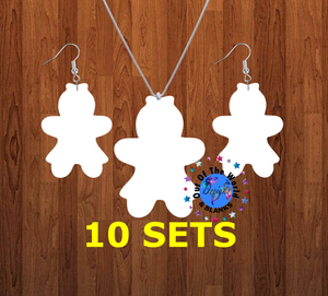 Girl Gingerbread man necklace sets- you get 10 sets - BULK PURCHASE 10pair earrings and 10pc necklace