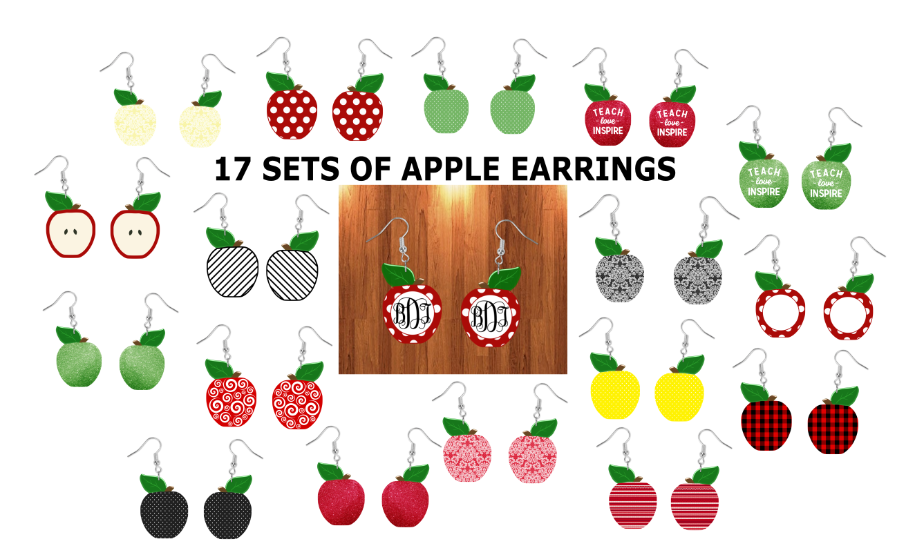 (Instant Print) Digital Download - 17pc Apple earring bundle with mockups  , made for our  MDF blanks